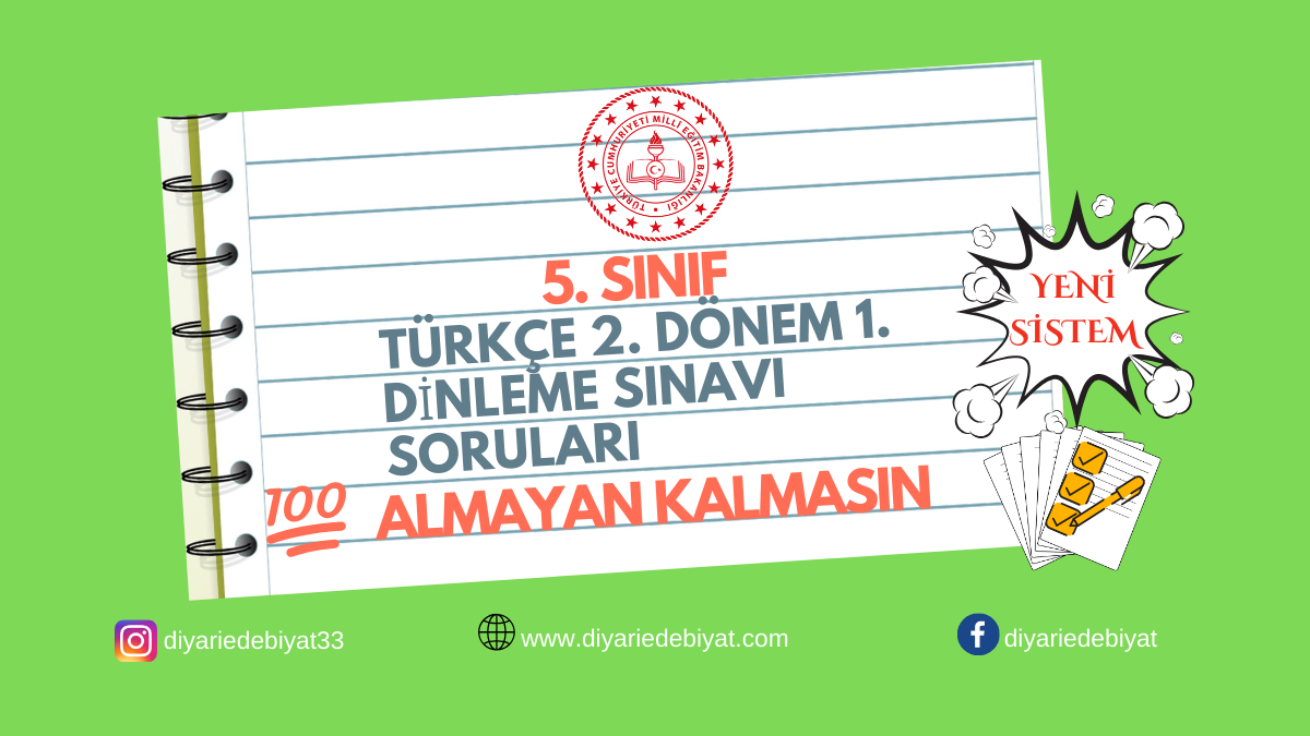 5. Sınıf Türkçe 2. Dönem 1. Dinleme Sınavı Soruları