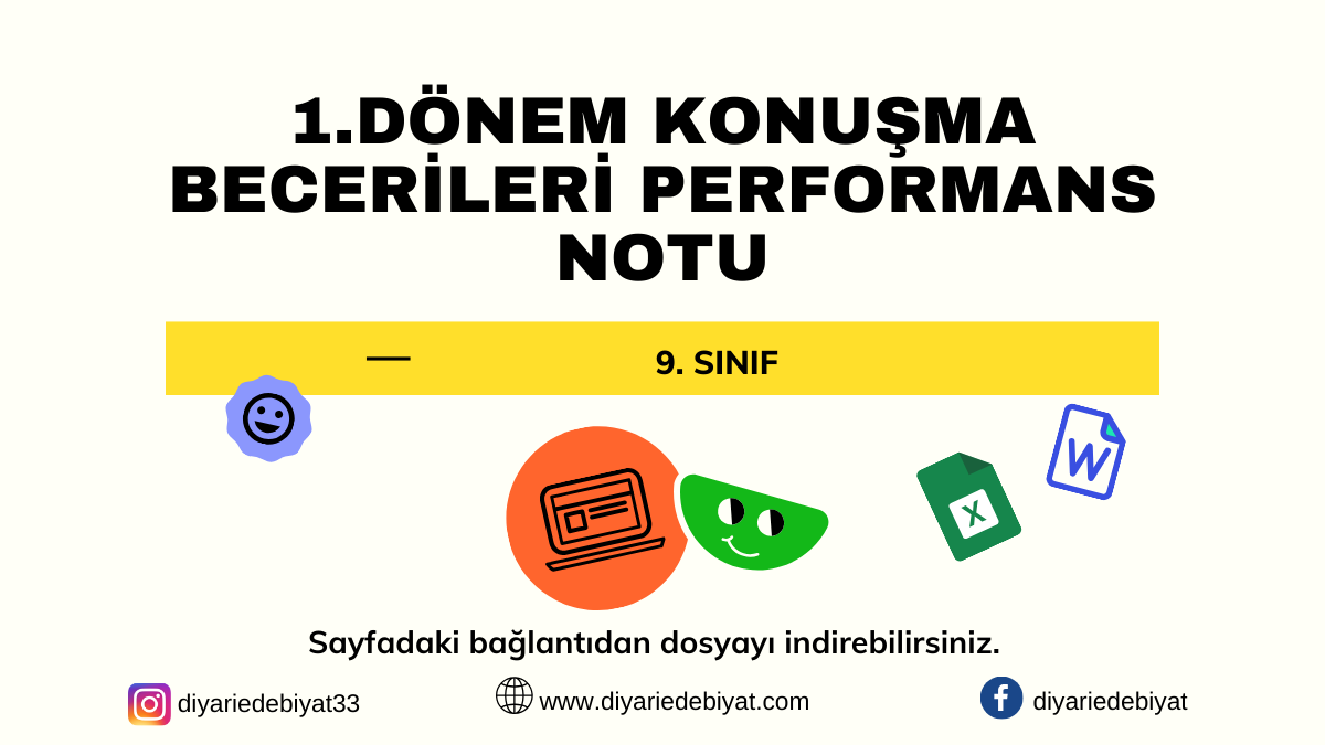 9. Sınıf 1. Dönem Konuşma Becerileri Performans Notu Çizelgesi